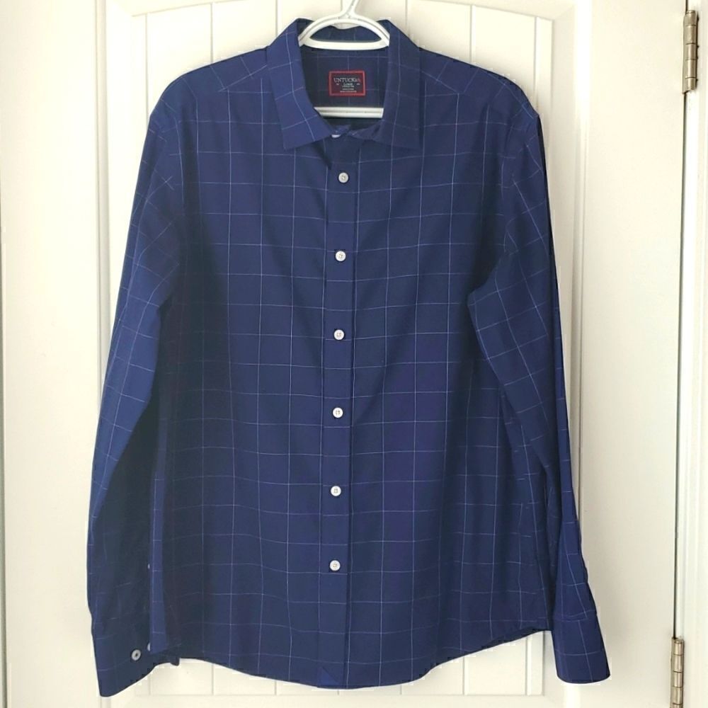 UNTUCKit mens navy button up shirt, Size Large